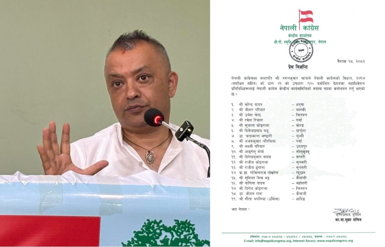 कांग्रेस केन्द्रीय कार्यसमितिमा सुजाता कोइरालादेखि गोविन्द पोखरेलसम्म १९ नेता मनोनित (सूचीसहित)